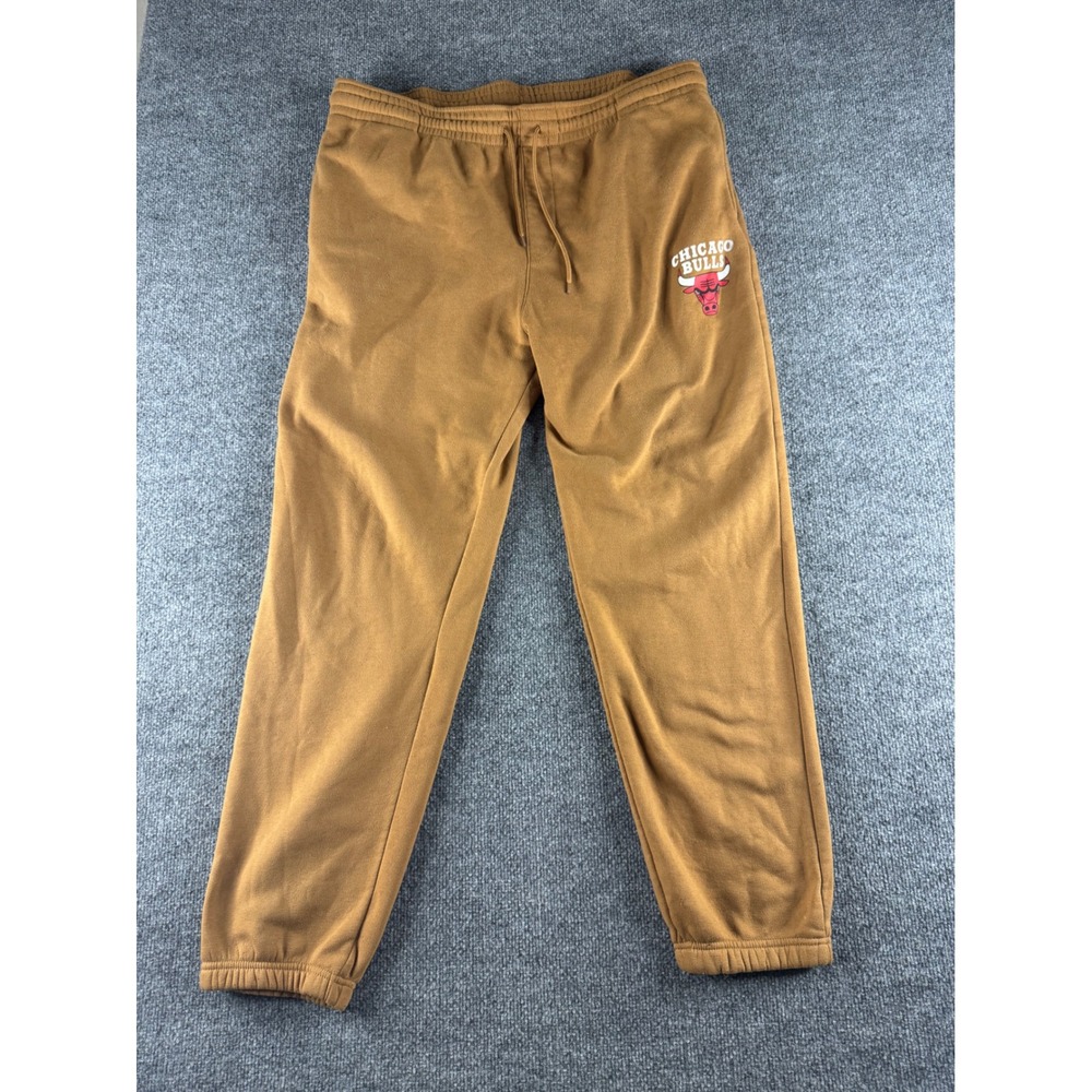NBA Chicago Bulls Fleece Joggers Mens 2XL Brown Sweatpants Basketball Graphic